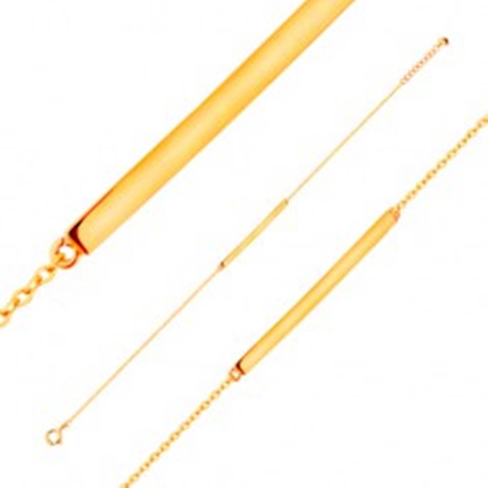 Šperky eshop Náramok zo žltého 14K zlata - lesklý úzky pás, retiazka z oválnych očiek, 185 mm