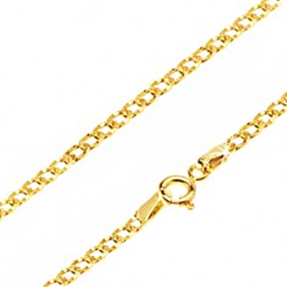 Šperky eshop Lesklá zlatá retiazka 585 - oválne očká zdobené drobnými jamkami, 500 mm