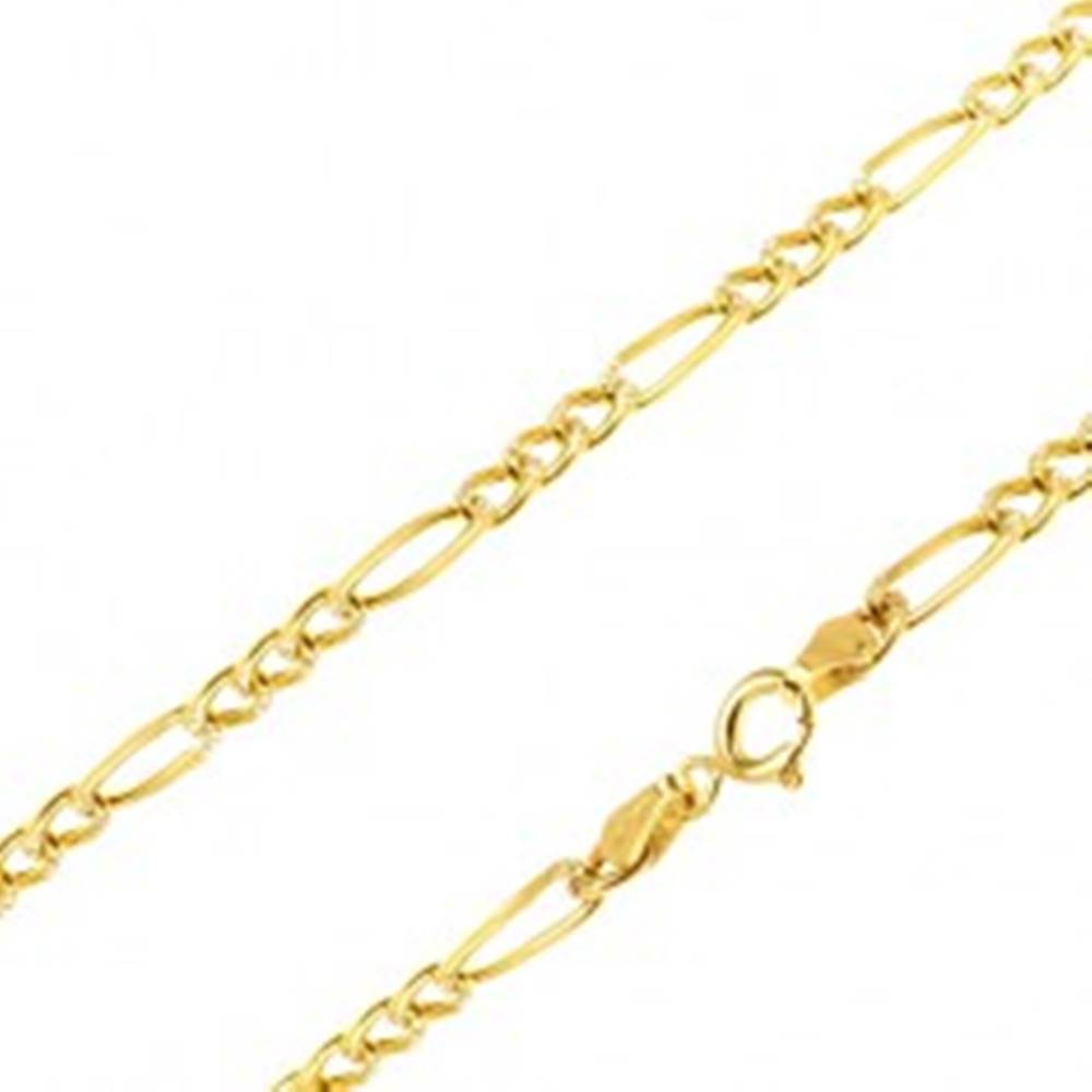 Šperky eshop Retiazka v žltom 14K zlate - tri zarovnané očká a jedno dlhšie, 450 mm