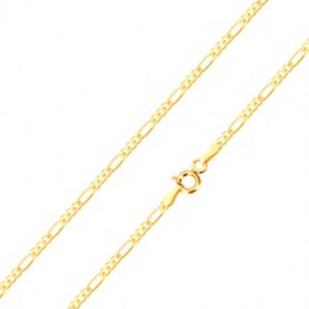 Šperky eshop Retiazka zo žltého 14K zlata, tri drobné a jedno podlhovasté očko, 550 mm