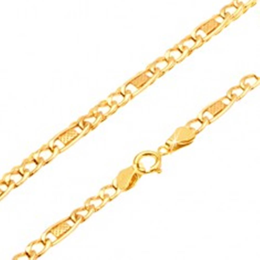 Šperky eshop Retiazka zo žltého 14K zlata - tri očká, oválny článok s mriežkou, 450 mm