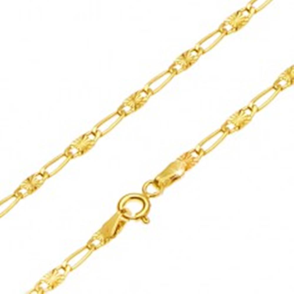 Šperky eshop Zlatá retiazka 585 - podlhovasté očko, článok s lúčovitým ryhovaním, 450 mm