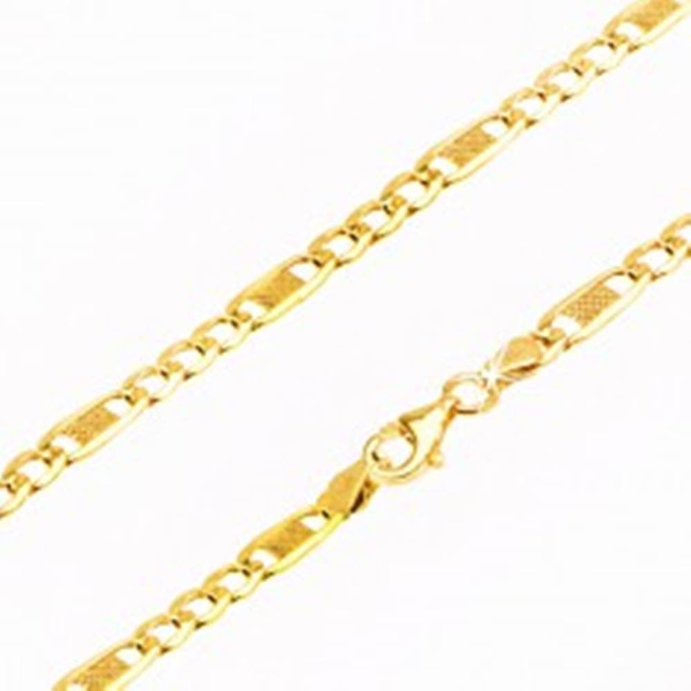 Šperky eshop Zlatá retiazka 585 - tri oválne očká a jedno dlhšie s mriežkou, 550 mm