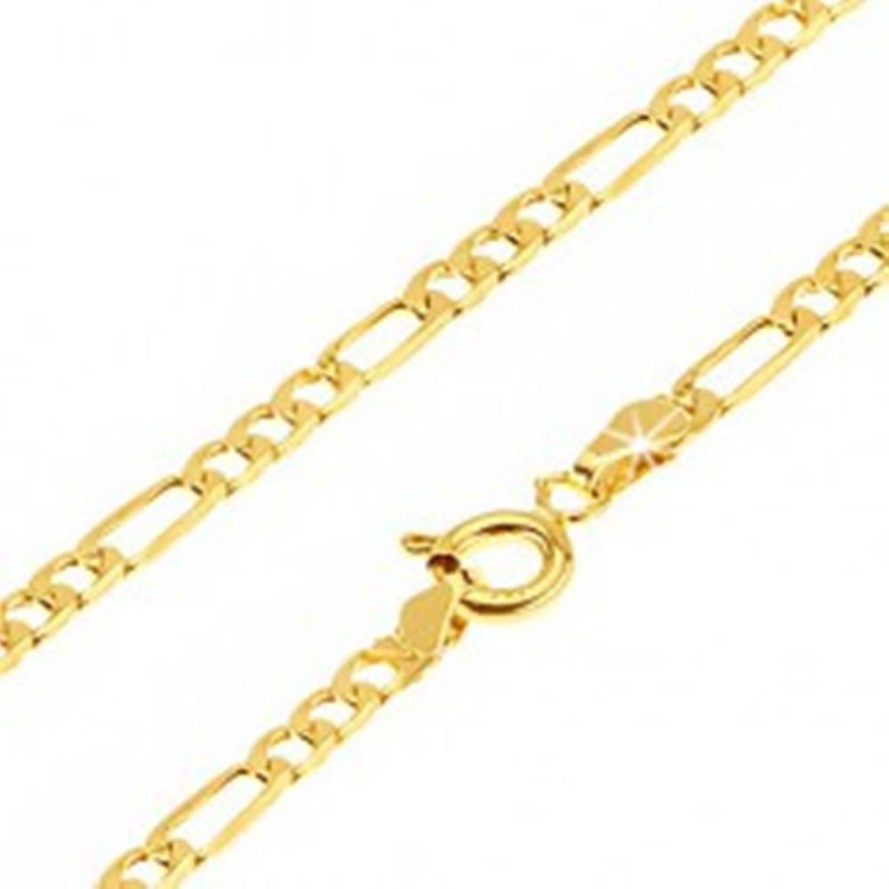 Šperky eshop Zlatá retiazka 585 - tri zarovnané oválne očká a jedno podlhovasté, 500 mm