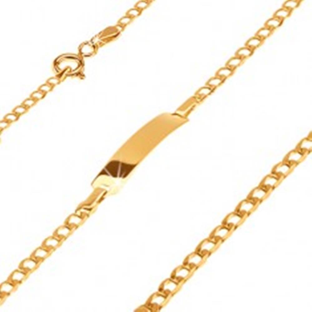 Šperky eshop Zlatý 585 náramok s platničkou - ligotavé drobné oválne očká, 180 mm