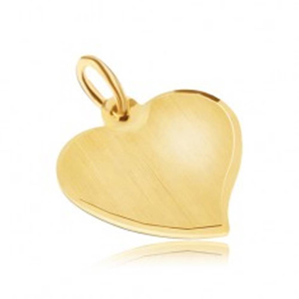 Šperky eshop Zlatý prívesok 585 - nepravidelné ploché srdce, saténový povrch, lesklý okraj