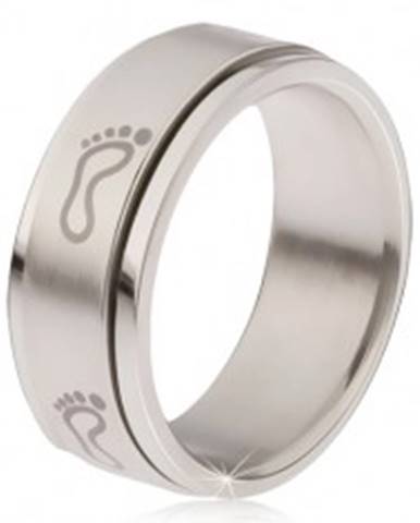 Oceľový prsteň - točiaca sa matná obruč, potlač šľapají chodidiel - Veľkosť: 57 mm