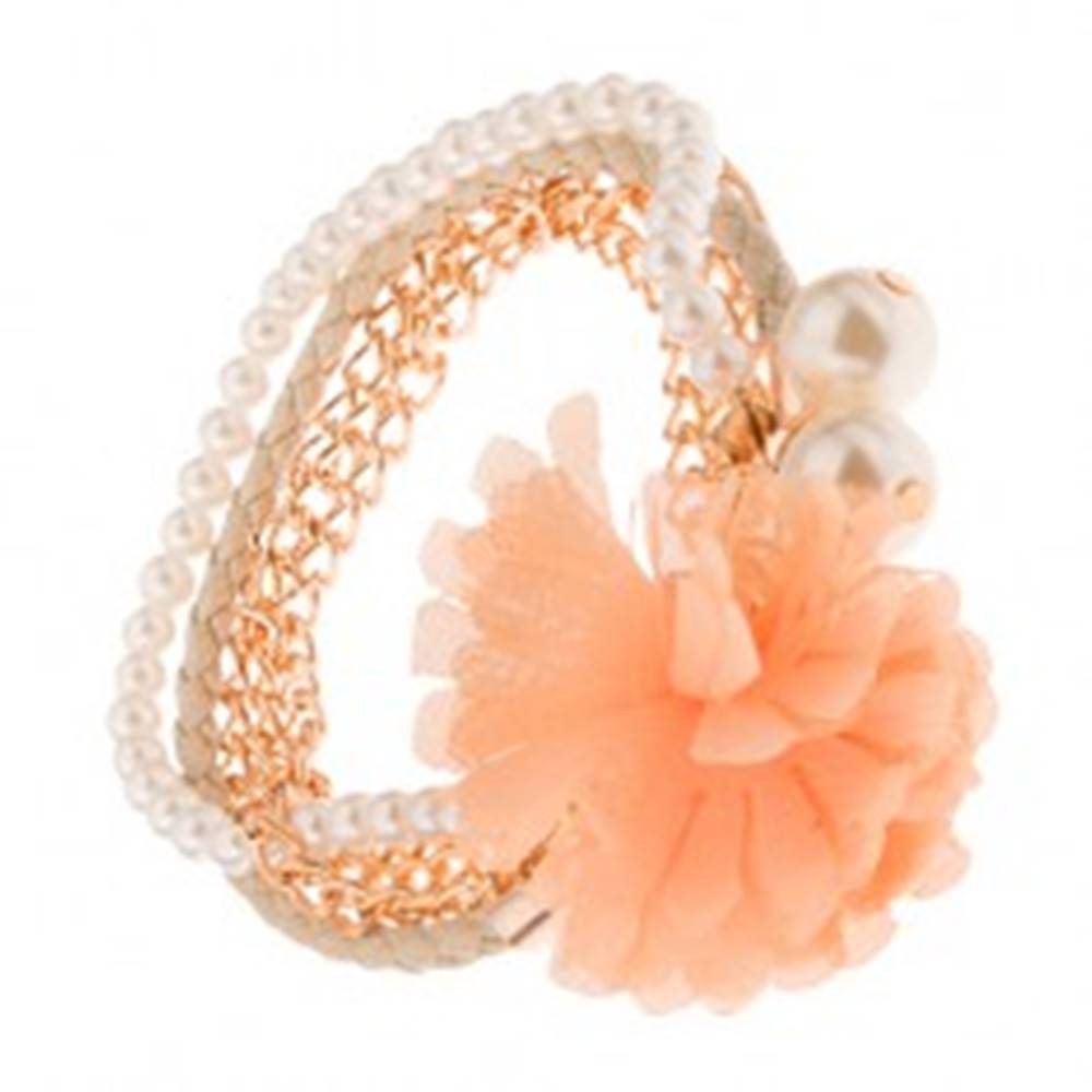 Šperky eshop Multináramok - zlaté retiazky, béžový pletenec, korálky, oranžový kvet