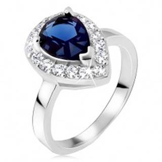 Strieborný prsteň 925, modrý slzičkový kameň so zirkónovým lemom - Veľkosť: 49 mm