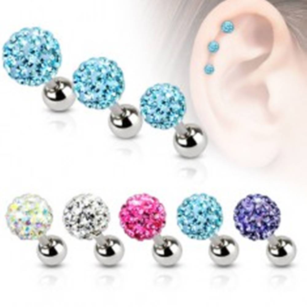 Šperky eshop Oceľový piercing do ucha, farebná zirkónová gulička, 5 mm - Farba zirkónu: Aqua modrá - Q