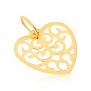 Prívesok v žltom 14K zlate - pravidelné vyrezávané srdce, ornamenty