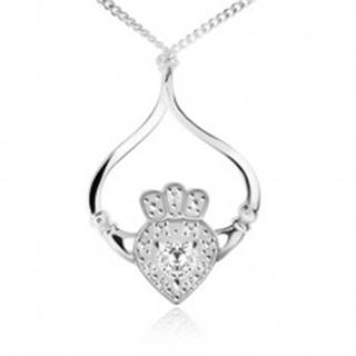 Strieborný náhrdelník 925, retiazka, srdce, korunka, ruky, číre zirkóny