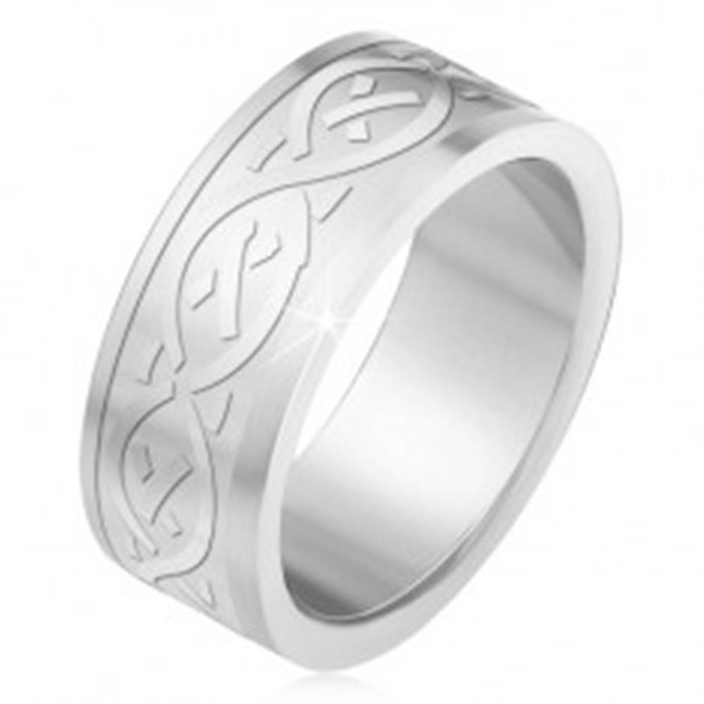 Šperky eshop Oceľový prsteň, matný gravírovaný pás s keltským motívom - Veľkosť: 55 mm