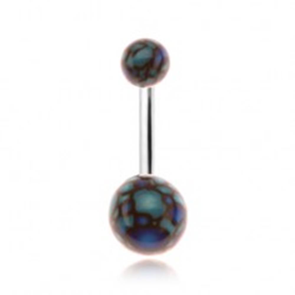 Šperky eshop Piercing do bruška, akrylové guličky, motív modro-čiernych bubliniek