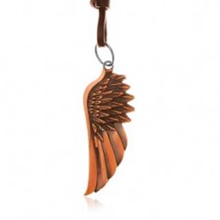 Náhrdelník zo syntetickej kože, prívesok - anjelské krídlo medenej farby