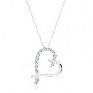 Strieborný 925 náhrdelník, prívesok na retiazke, kontúra srdca s čírymi zirkónmi