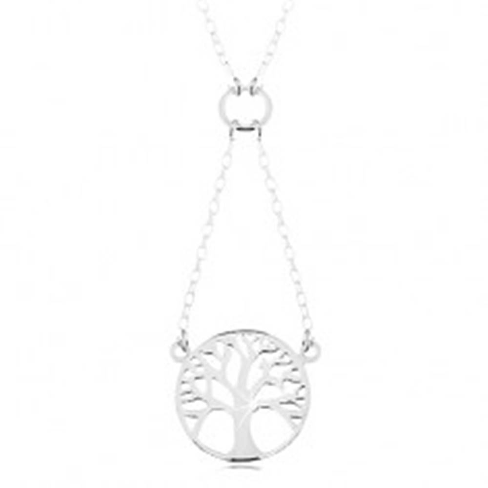 Šperky eshop Náhrdelník zo striebra 925, retiazka a prívesok - lesklý strom života v kruhu