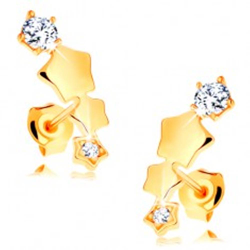 Šperky eshop Náušnice v žltom 14K zlate - hviezdičky tvoriace oblúk, puzetky