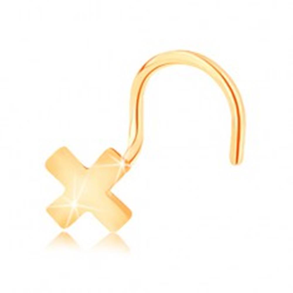 Šperky eshop Piercing do nosa v žltom 14K zlate - malé lesklé písmeno X, zahnutý