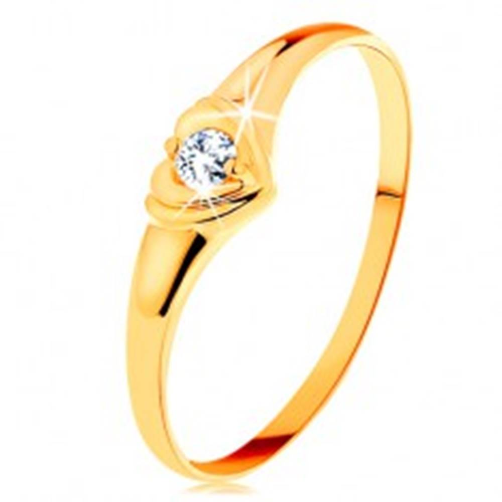 Šperky eshop Zlatý prsteň 585 - ligotavé srdiečko so vsadeným okrúhlym zirkónom - Veľkosť: 50 mm