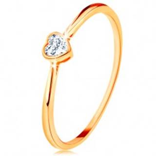 Lesklý zlatý prsteň 585 - číre zirkónové srdiečko s lesklým lemom - Veľkosť: 49 mm