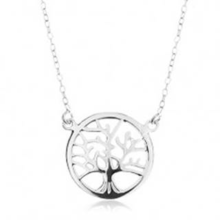 Strieborný náhrdelník 925, retiazka a prívesok - lesklý strom života v kruhu