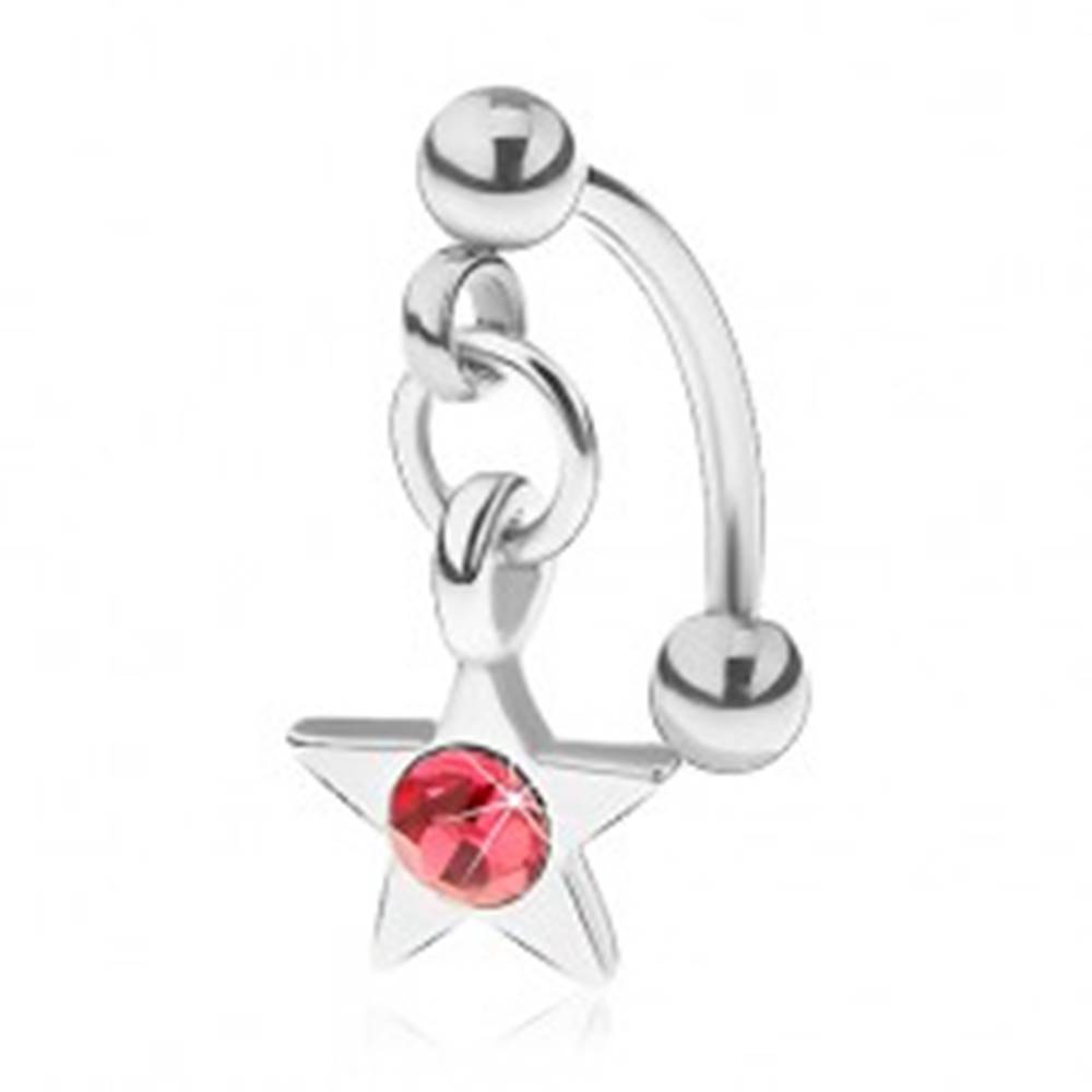 Šperky eshop Oceľový piercing do obočia, päťcípa hviezdička s ružovým zirkónom