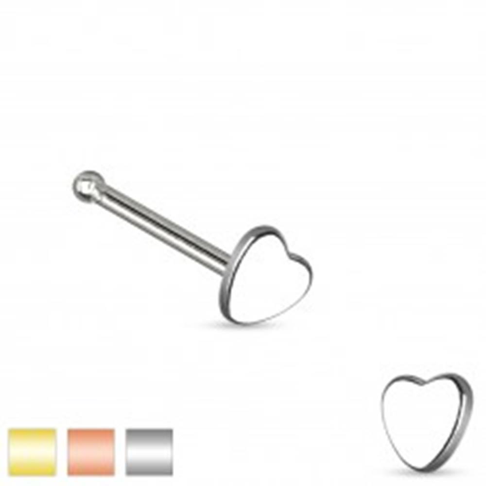 Šperky eshop Piercing do nosa z chirurgickej ocele, malé symetrické srdiečko - Farba piercing: Medená