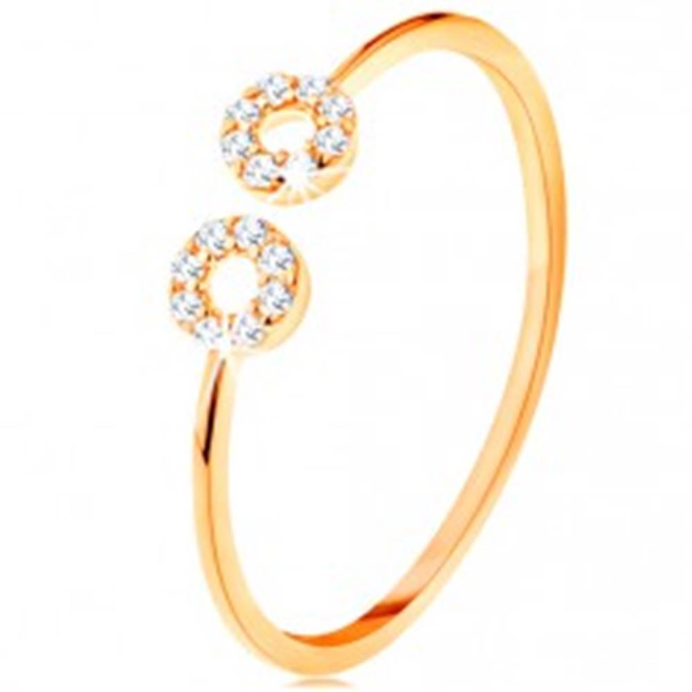Šperky eshop Zlatý prsteň 585 s úzkymi oddelenými ramenami, malé zirkónové obruče - Veľkosť: 51 mm