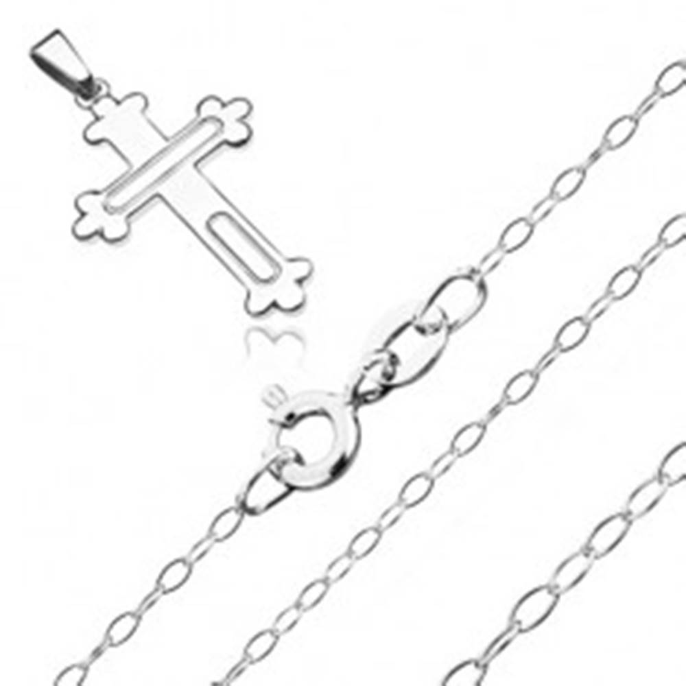 Šperky eshop Náhrdelník zo striebra 925 - kríž s trojlístkami a vyrytými oválmi, lesklá retiazka