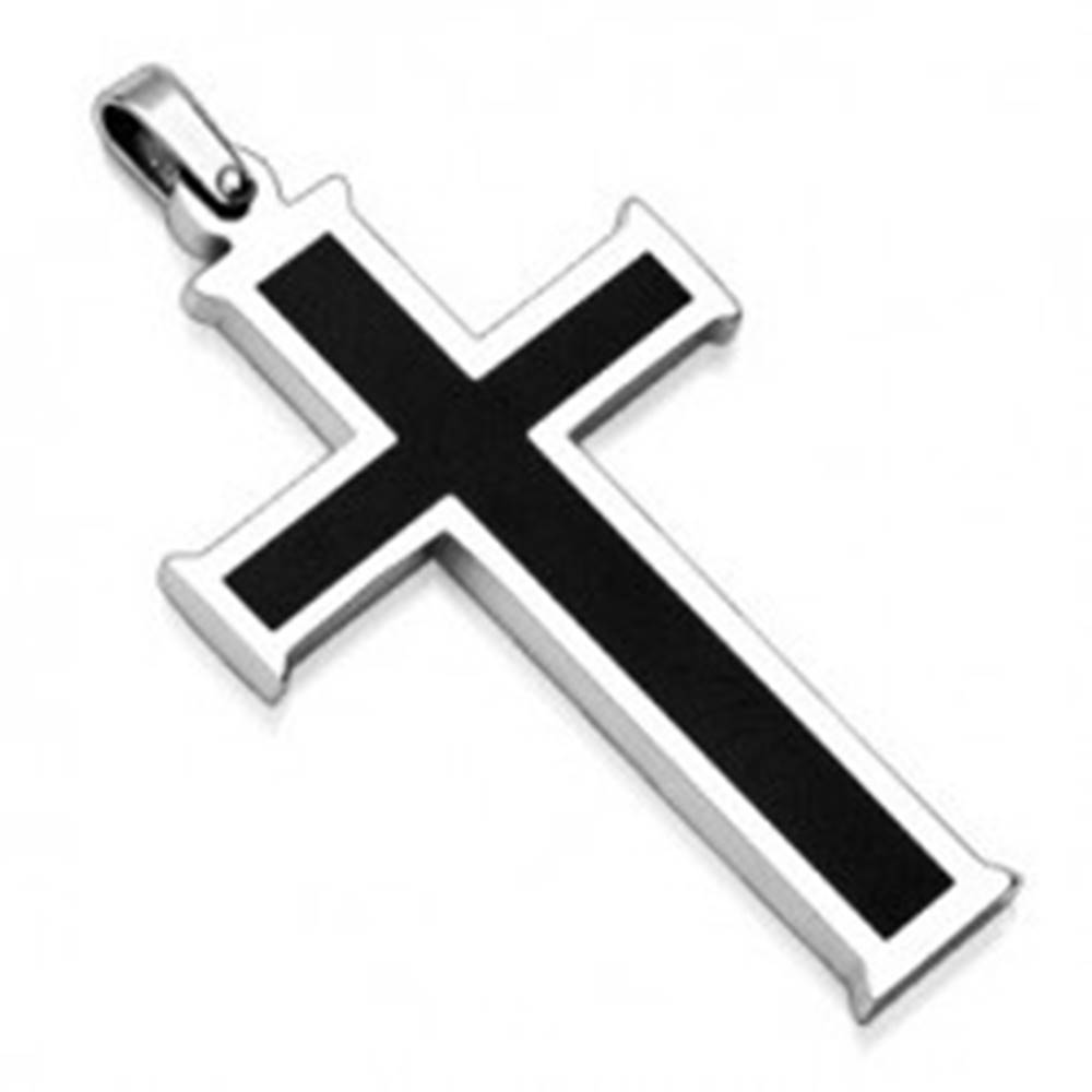Šperky eshop Prívesok z chirurgickej ocele - kríž s čiernym stredom