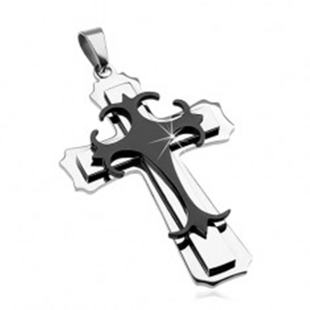 Šperky eshop Prívesok z chirurgickej ocele - veľký kríž, kombinácia čiernej a striebornej farby