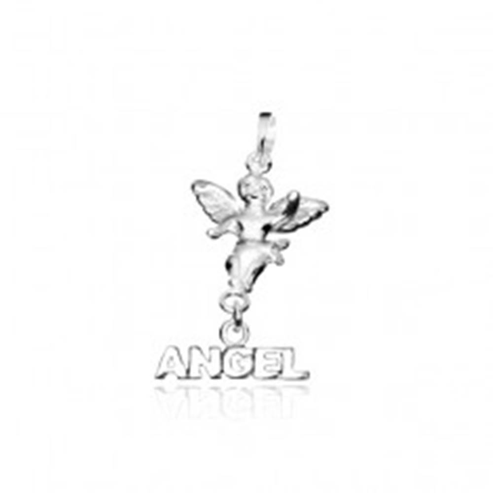 Šperky eshop Strieborný prívesok 925 - malý anjelik s nápisom ANGEL