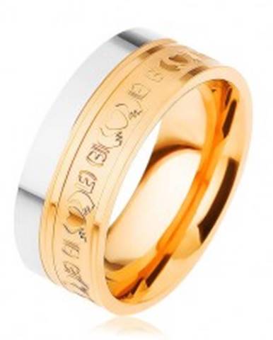 Oceľový prsteň, dvojfarebný - strieborný a zlatý odtieň, ornamenty, 8 mm - Veľkosť: 54 mm