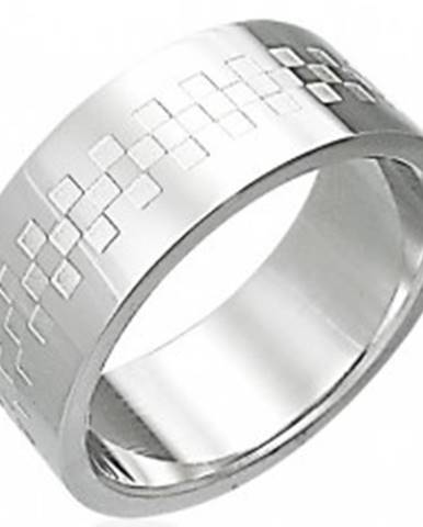 Oceľový prsteň lesklý so vzorom v tvare šachovince - Veľkosť: 54 mm