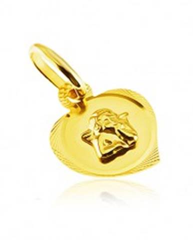 Prívesok zo 14K zlata - gravírovaný obrys srdca s vystúpeným anjelikom