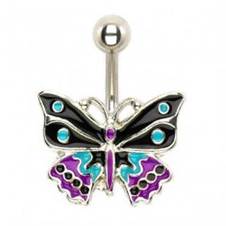 Oceľový piercing do pupka, trojfarebný glazúrovaný motýľ