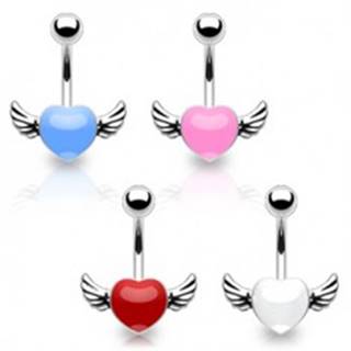 Piercing do pupka z chirurgickej ocele - farebné srdce s krídlami - Farba piercing: Biela