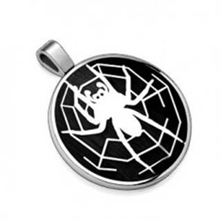 Prívesok z ocele 316L, čierny kruh s motívom pavúka s pavučinou