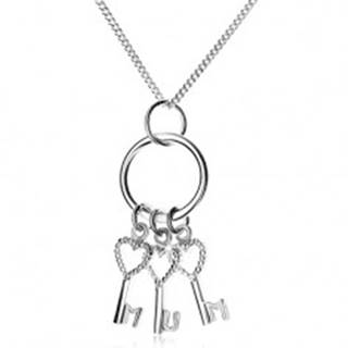 Strieborný 925 náhrdelník - retiazka a tri kľúčiky na krúžku, MUM