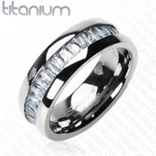 Titánový prsteň so vsadenými, obdĺžnikovými zirkónmi - Veľkosť: 51 mm