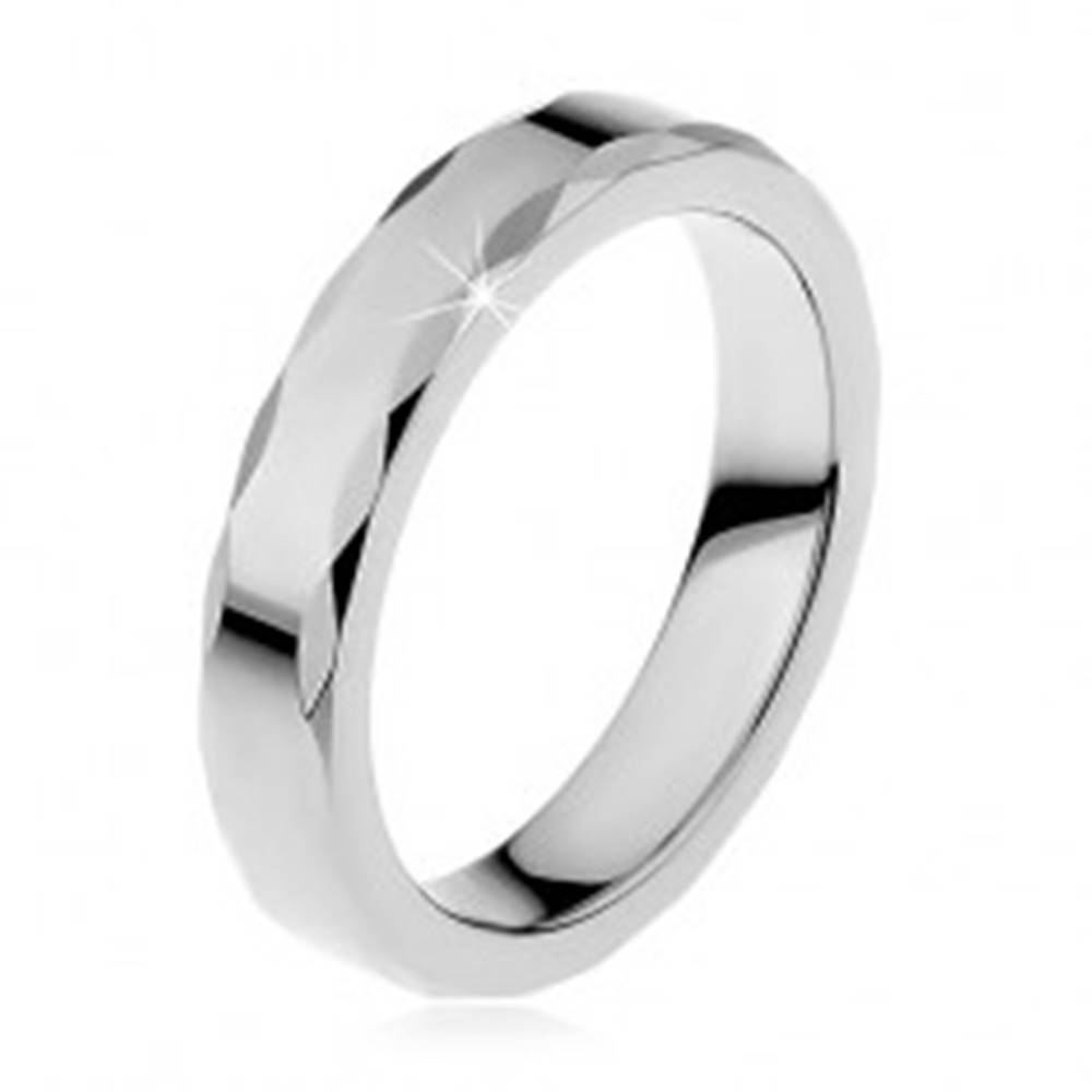 Šperky eshop Dámsky wolfrámový prsteň so stužkovým okrajom - Veľkosť: 46 mm