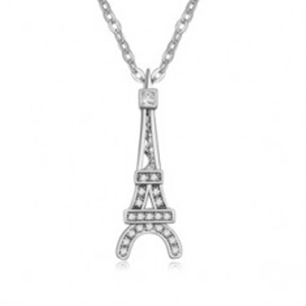 Šperky eshop Lesklý náhrdelník s príveskom Eiffelovej veže, číre kamienky