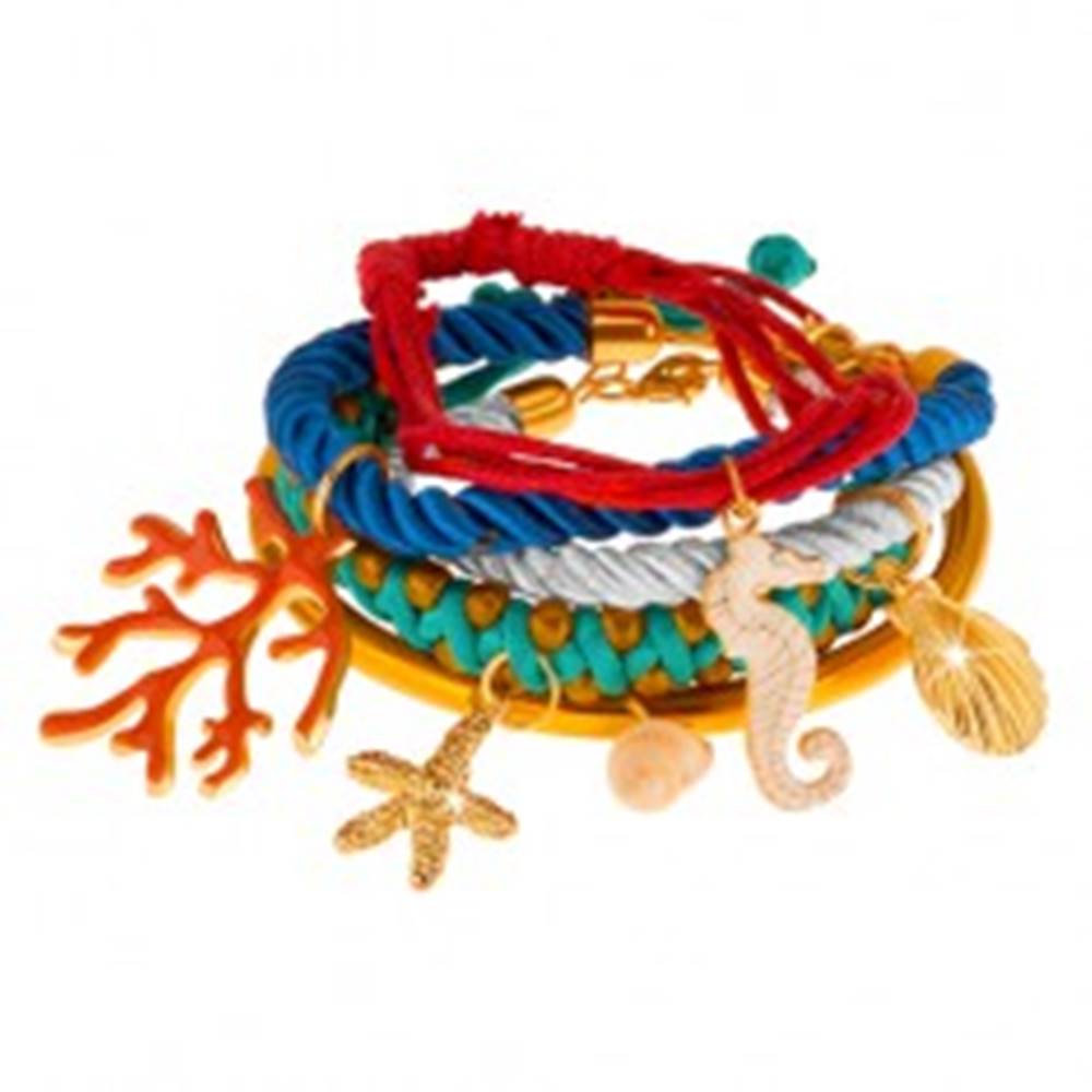 Šperky eshop Multináramok, farebné šnúrky a obruč, prívesky - korál, mušle, morský koník