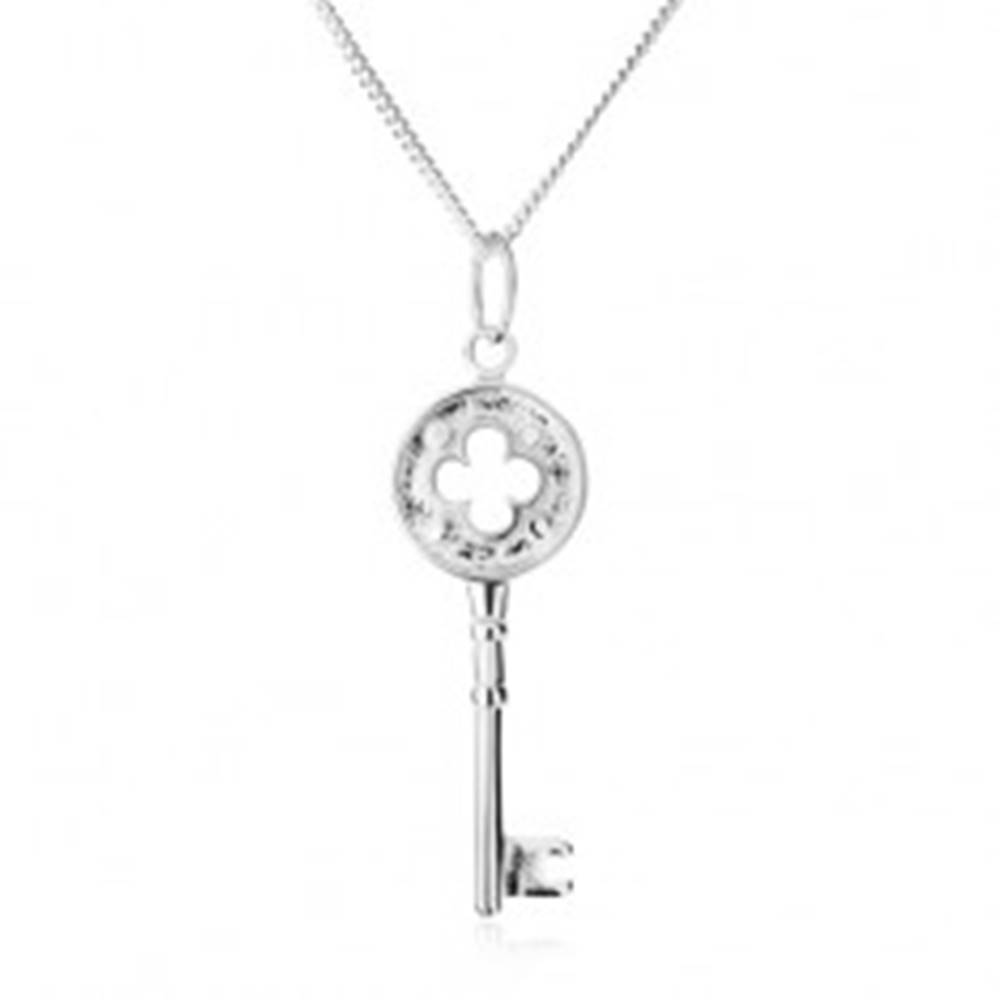 Šperky eshop Náhrdelník - trblietavá retiazka, kľúčik s výrezom kvetu, striebro 925