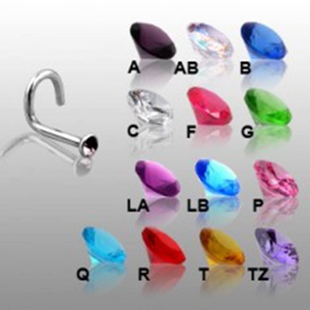 Šperky eshop Piercing do nosa so zahnutým koncom so zirkónom - Farba zirkónu: Aqua modrá - Q