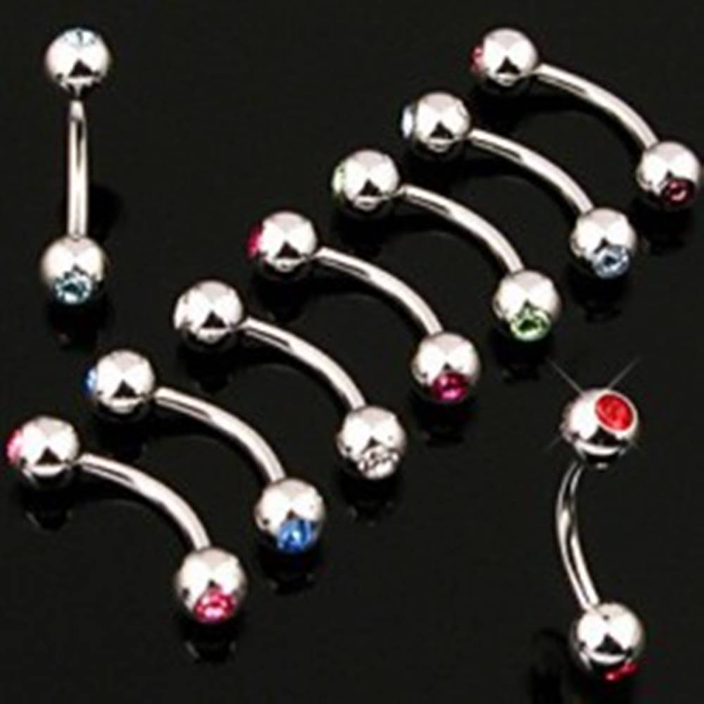 Šperky eshop Piercing do obočia jednoduchý s dvojicou zirkónov - Rozmer: 1,2 mm x 10 mm x 3 mm, Farba zirkónu: Číra - C