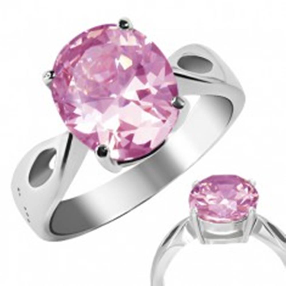 Šperky eshop Prsteň z ocele - ružový kameň "Október", slzičkové výrezy - Veľkosť: 50 mm