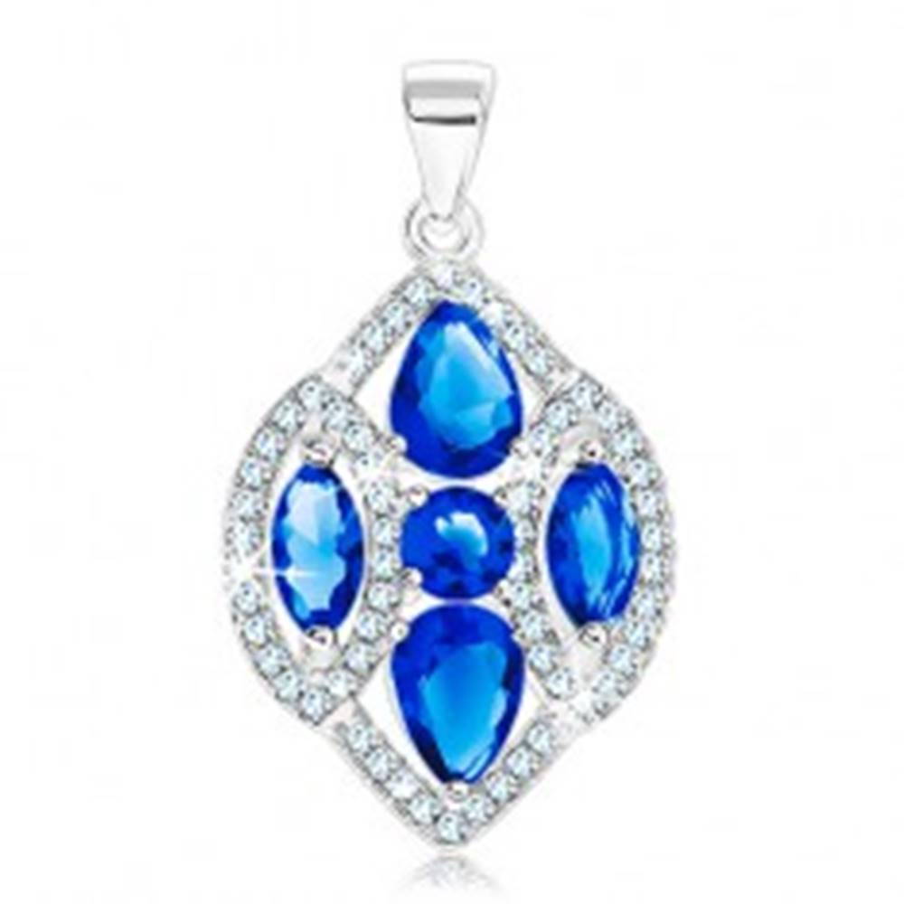 Šperky eshop Strieborný 925 prívesok, ligotavé zrnko zdobené čírymi a modrými zirkónmi