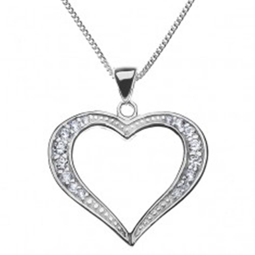 Šperky eshop Strieborný náhrdelník 925 - širšia trblietavá silueta srdca